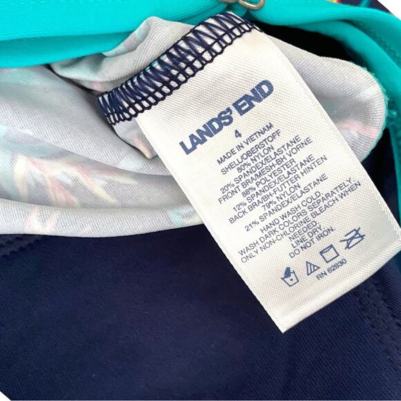 Lands’ End Tankini Swim Top SIZE 4 Blue Tropical High Neck - Picture 4 of 4